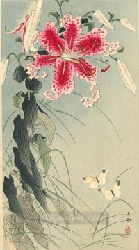 lirio y mariposas decoración floral Ohara Koson Pinturas al óleo